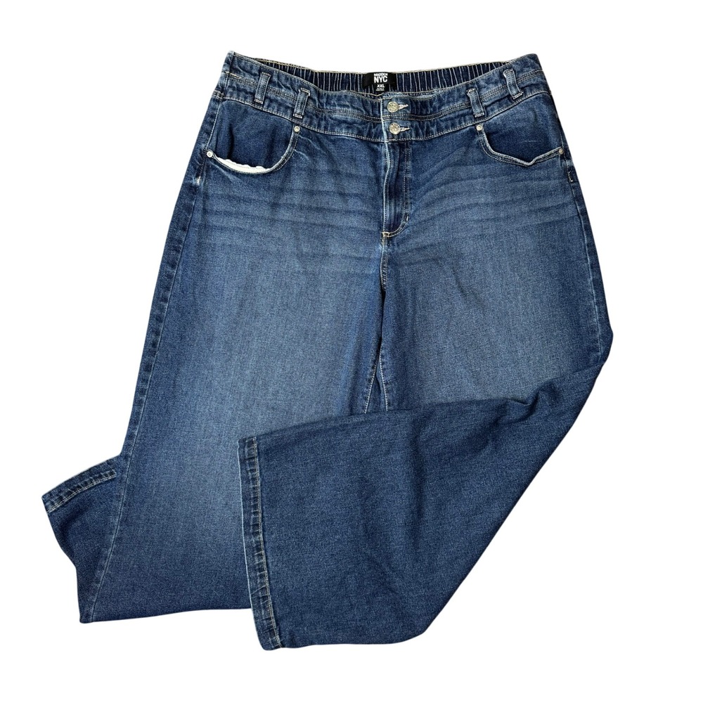 Madden NYC Womens XXL Wide Leg Jeans Medium Wash Elastic Back WMGP119X1